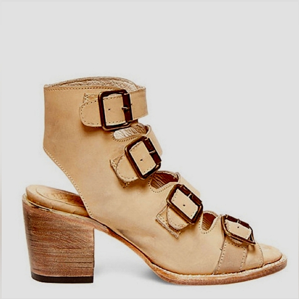 Free Bird Beige Buckle Block Heel Sandal - Women